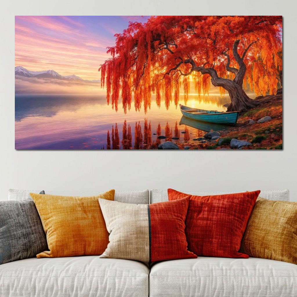 Whispers of the Crimson Willow Canvas Wall Art