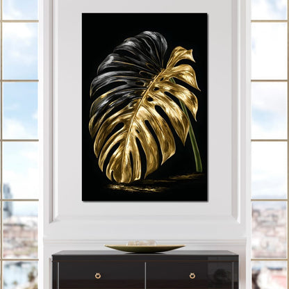 Gilded Leaf Of Dark Night Canvas Wall Art