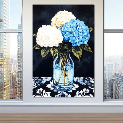 Hydrangea Dream in Glass Vase Canvas Wall Art