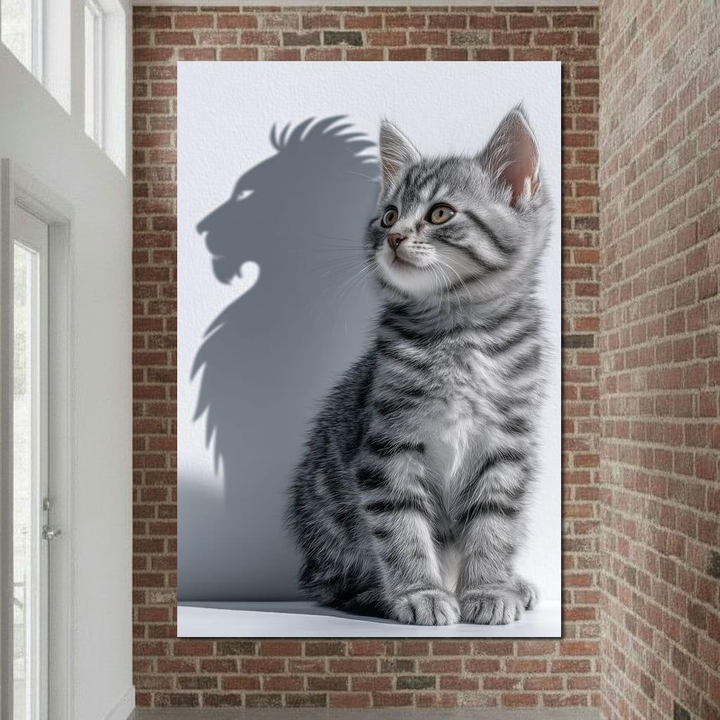 Brave Kitten Lion Shadow Canvas Wall Art