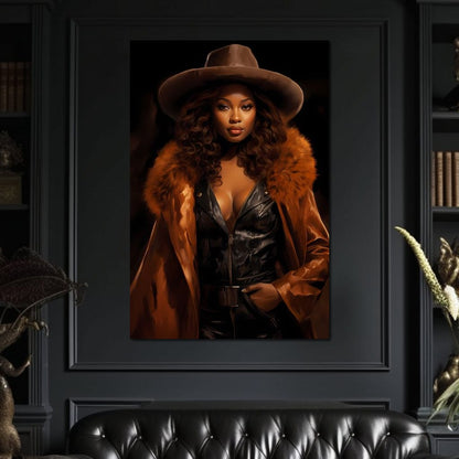 African Woman in Brown Fur Canvas Wall Art