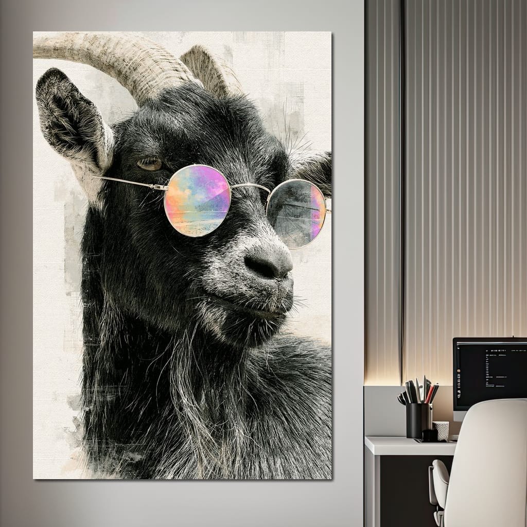Stray Goat With A Painted Perspective Canvas Wall Art