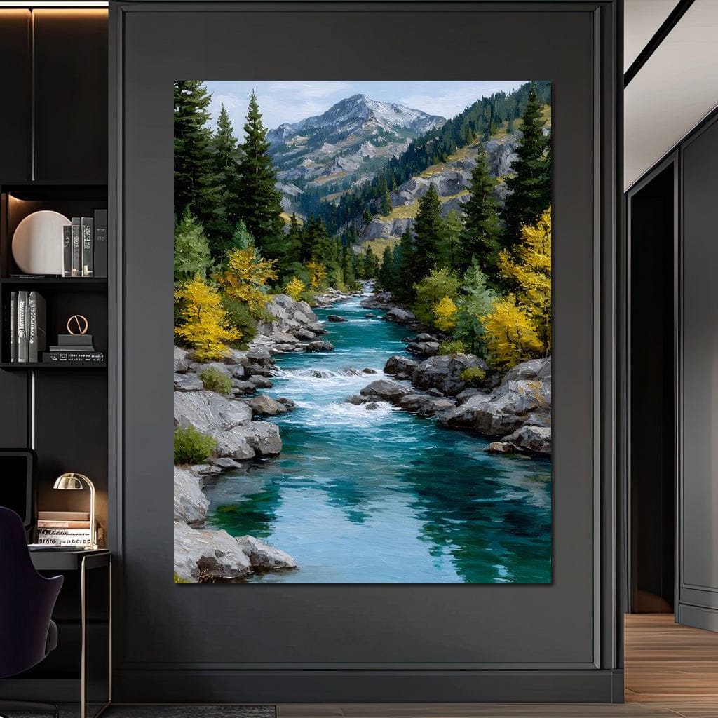 Alpine River Evergreen Peaks Canvas Wall Art