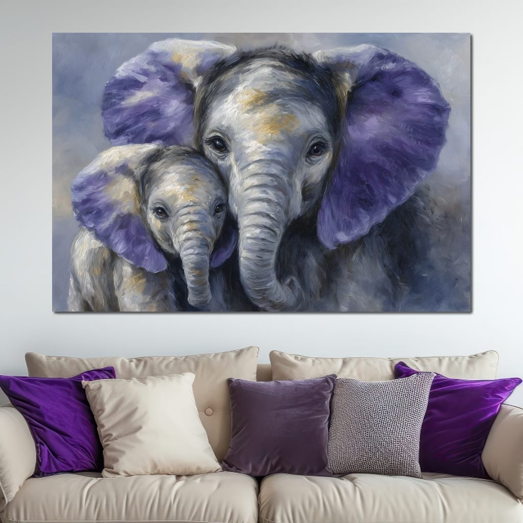 Tender Elephant Family Portrait Canvas Wall Art