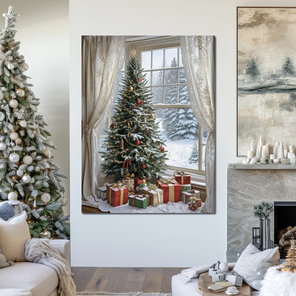 Christmas Tree by the Window Canvas Wall Art