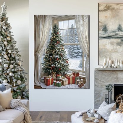 Christmas Tree by the Window Canvas Wall Art