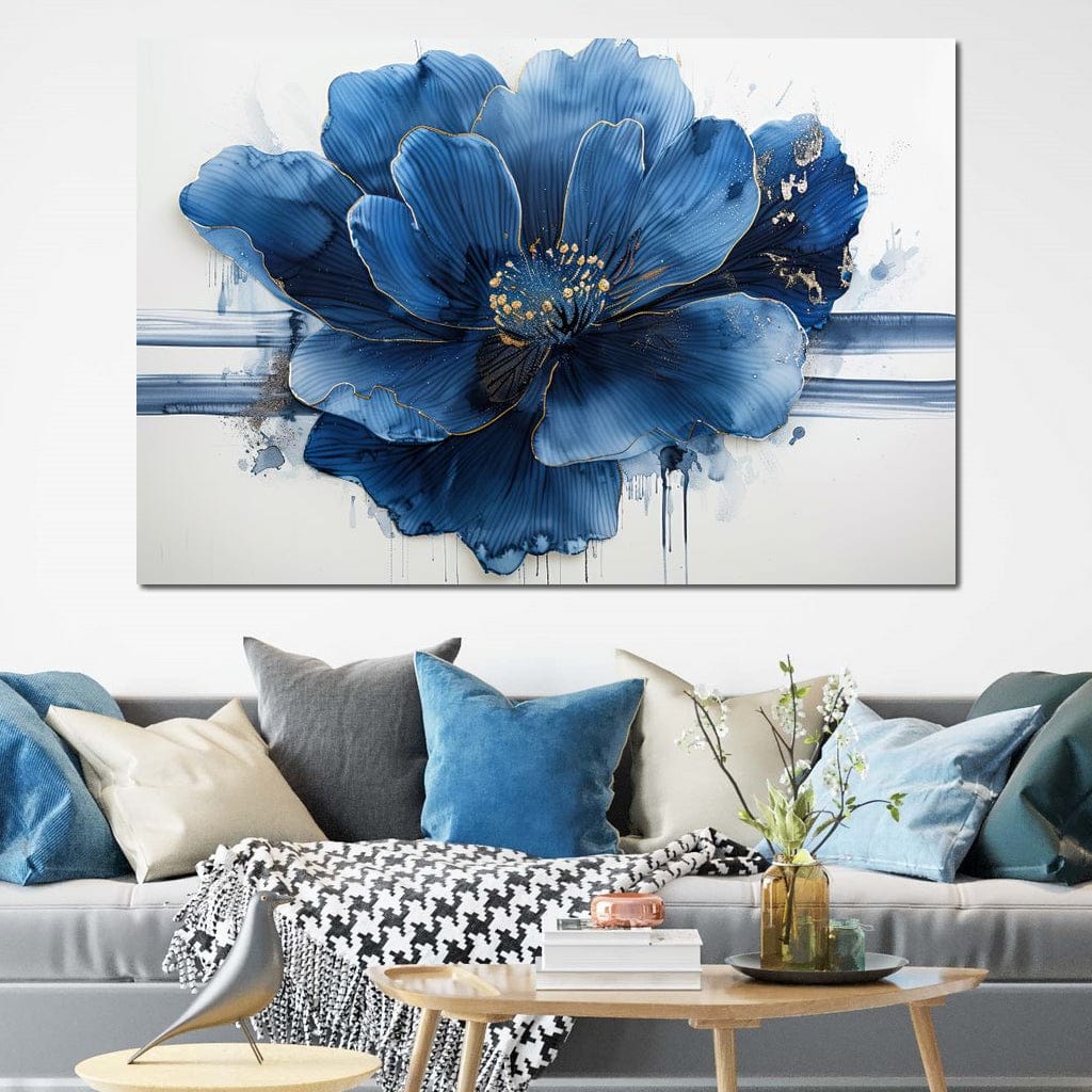 Sapphire Petals with Gold Dew Canvas Wall Art