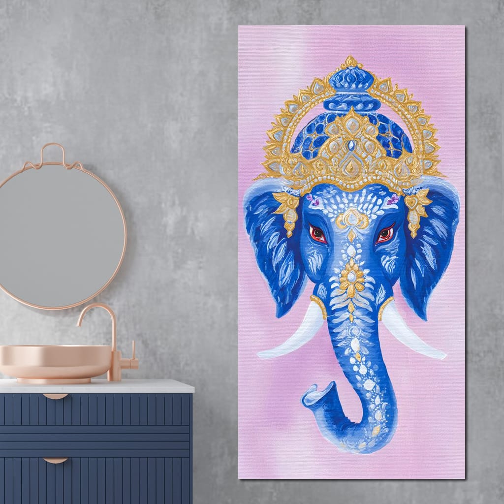 Royal Sapphire Ganesha Blessing Canvas Wall Art