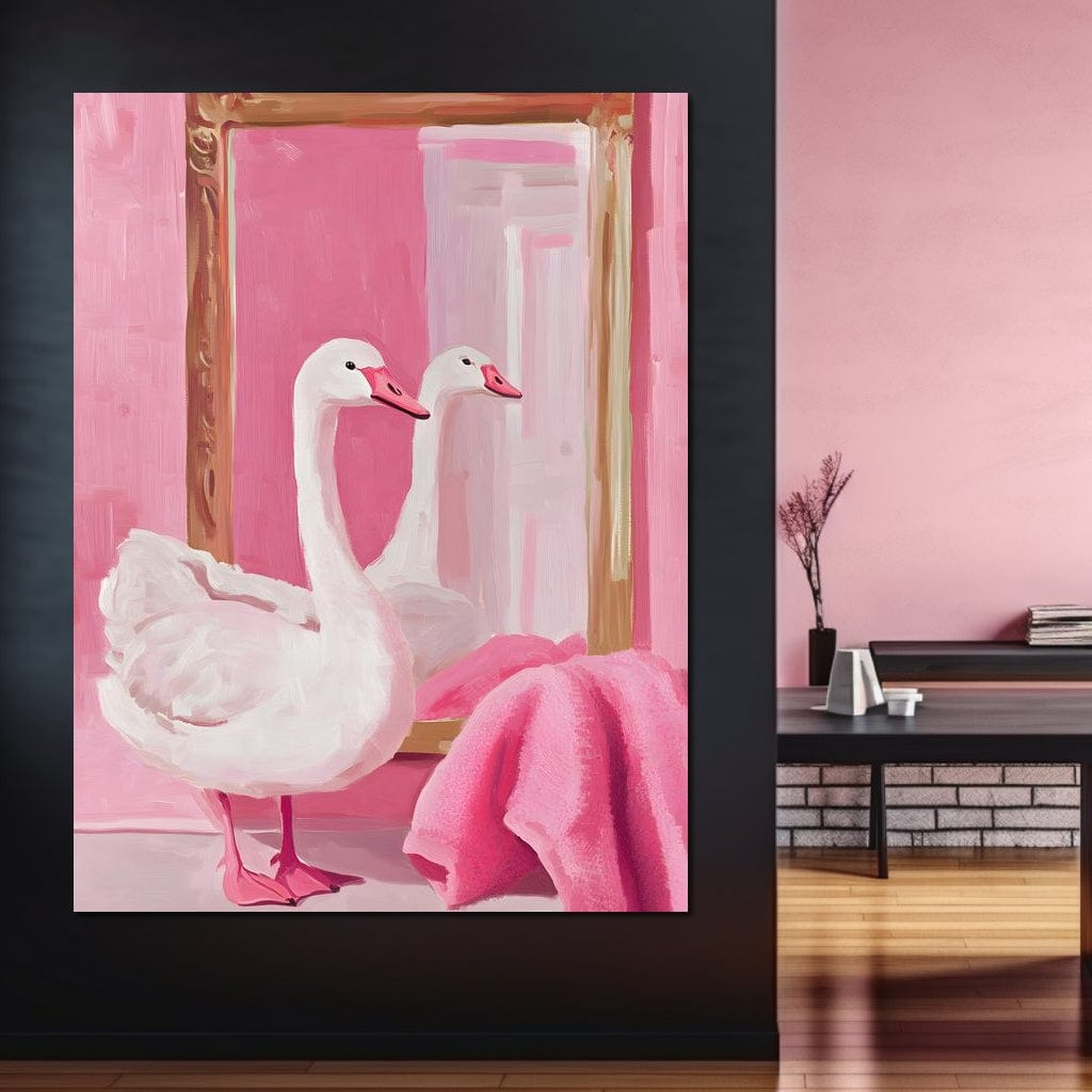 Swan in the Bathroom Canvas Wall Art