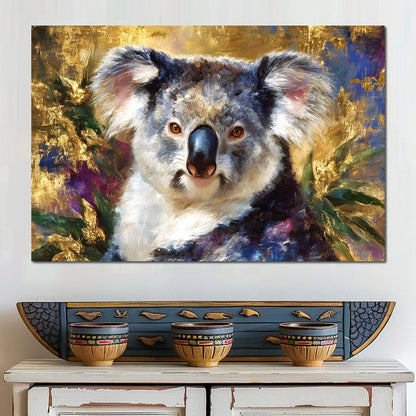 Golden Koala Portrait Glow Canvas Wall Art