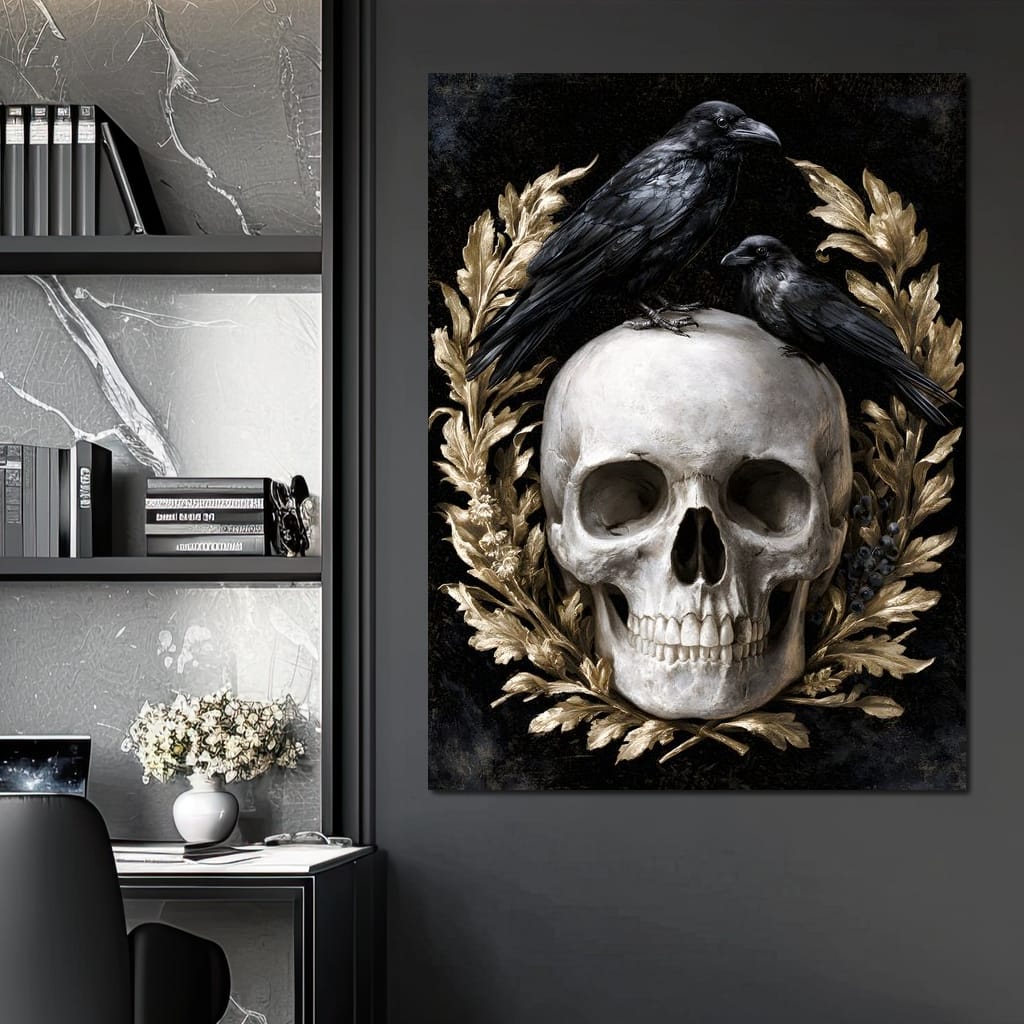 Gilded Crows Upon Bone Canvas Wall Art