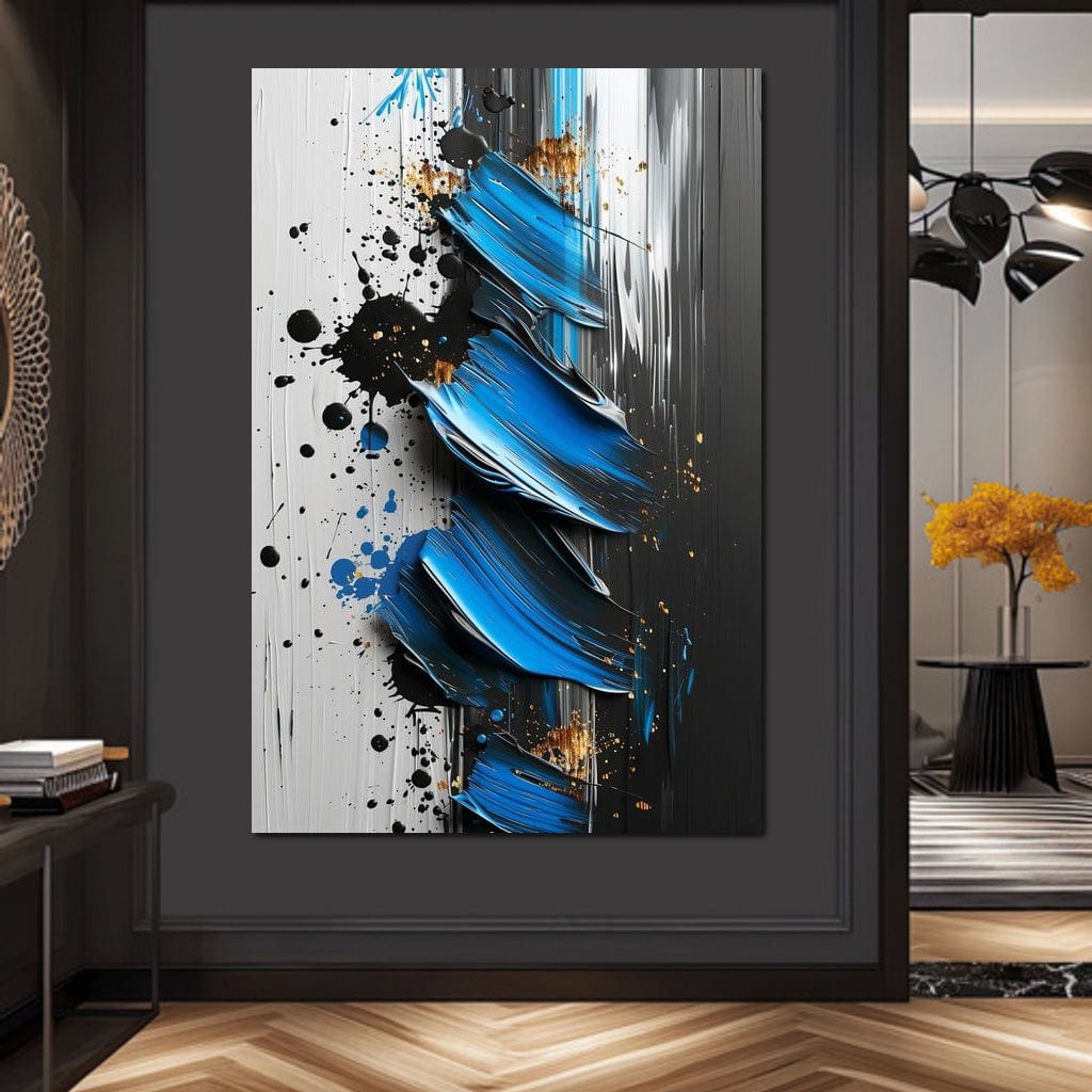 Sapphire Strokes Gold Specks Canvas Wall Art
