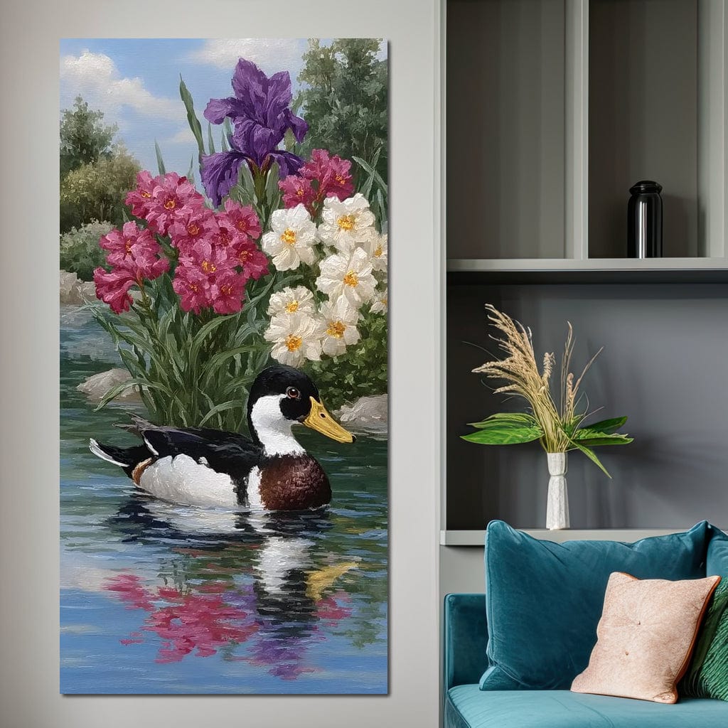 Duck Tranquility Floral Reflection Canvas Wall Art