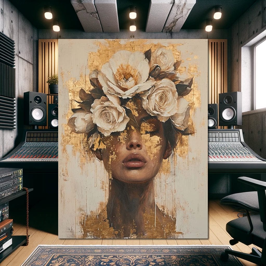 Golden Petal Visage Canvas Wall Art