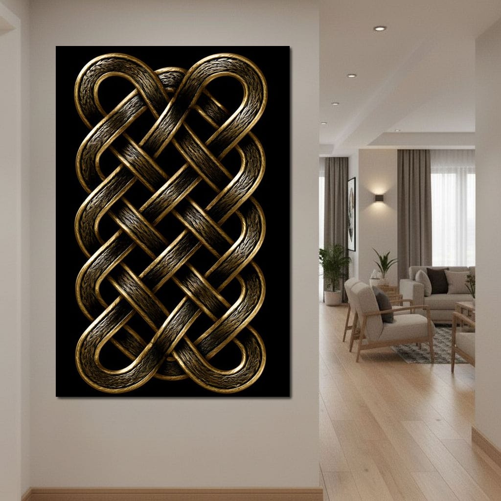 Ancient Norse Gold Metal Interlace Canvas Wall Art