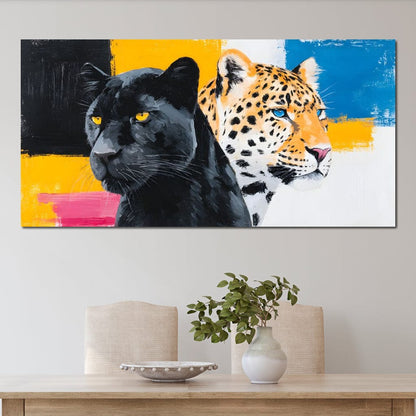 Dual Panther Leopard Portrait Canvas Wall Art