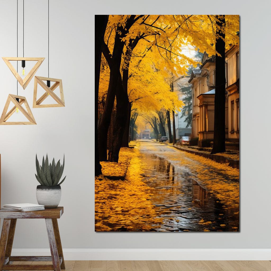 Autumn Leaves Along the City Road Canvas Wall Art