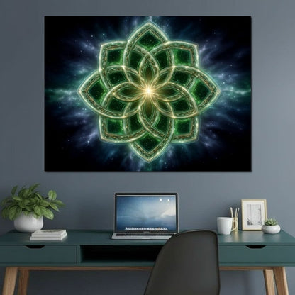 Celestial Green Knot Mandala Canvas Wall Art