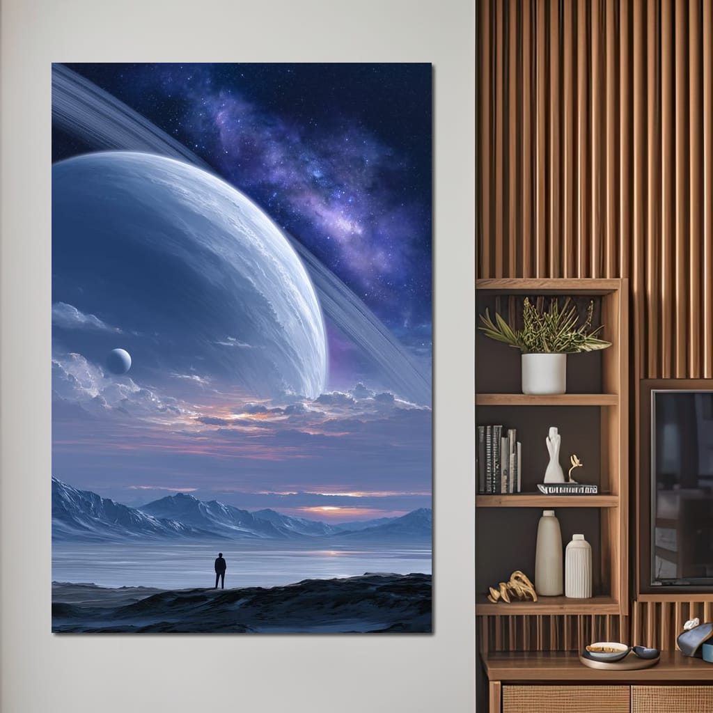 Rings of Saturn Night Sky Canvas Wall Art