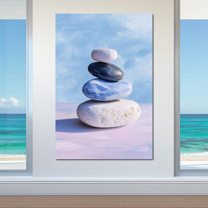 Coastal Stone Balance Zen Canvas Wall Art