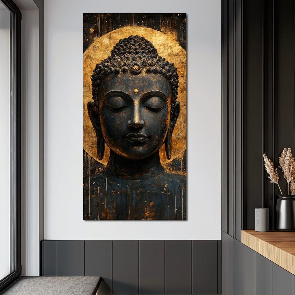 Golden Tranquil Buddha Portrait Canvas Wall Art