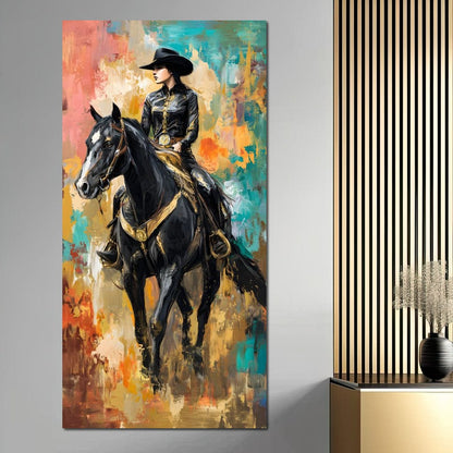 Gallant Cowgirl Riding Midnight Canvas Wall Art