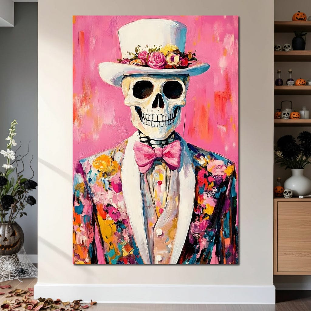 Dapper Skeleton Floral Jubilee Canvas Wall Art
