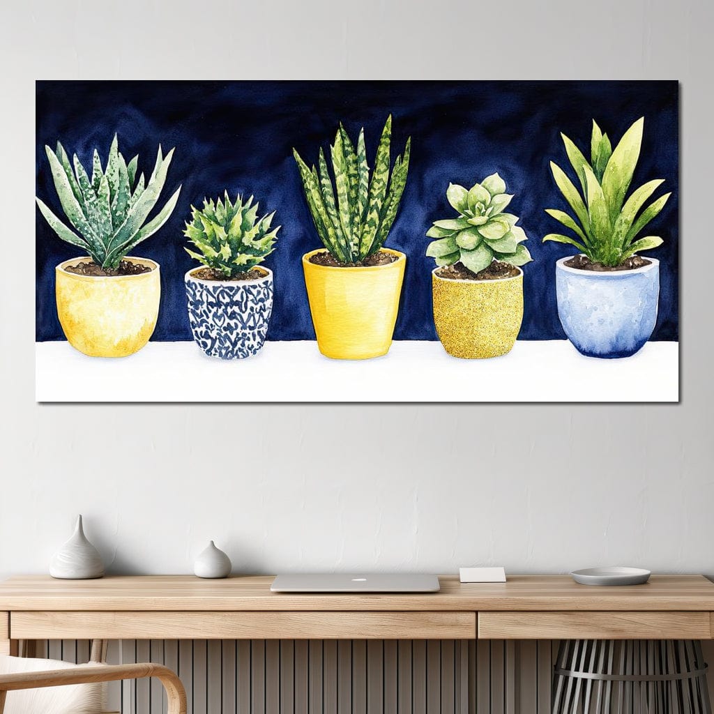 Succulent Symphony in Pots Canvas Wall Art