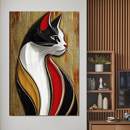 Feline Elegance on Textured Gold Canvas Wall Art