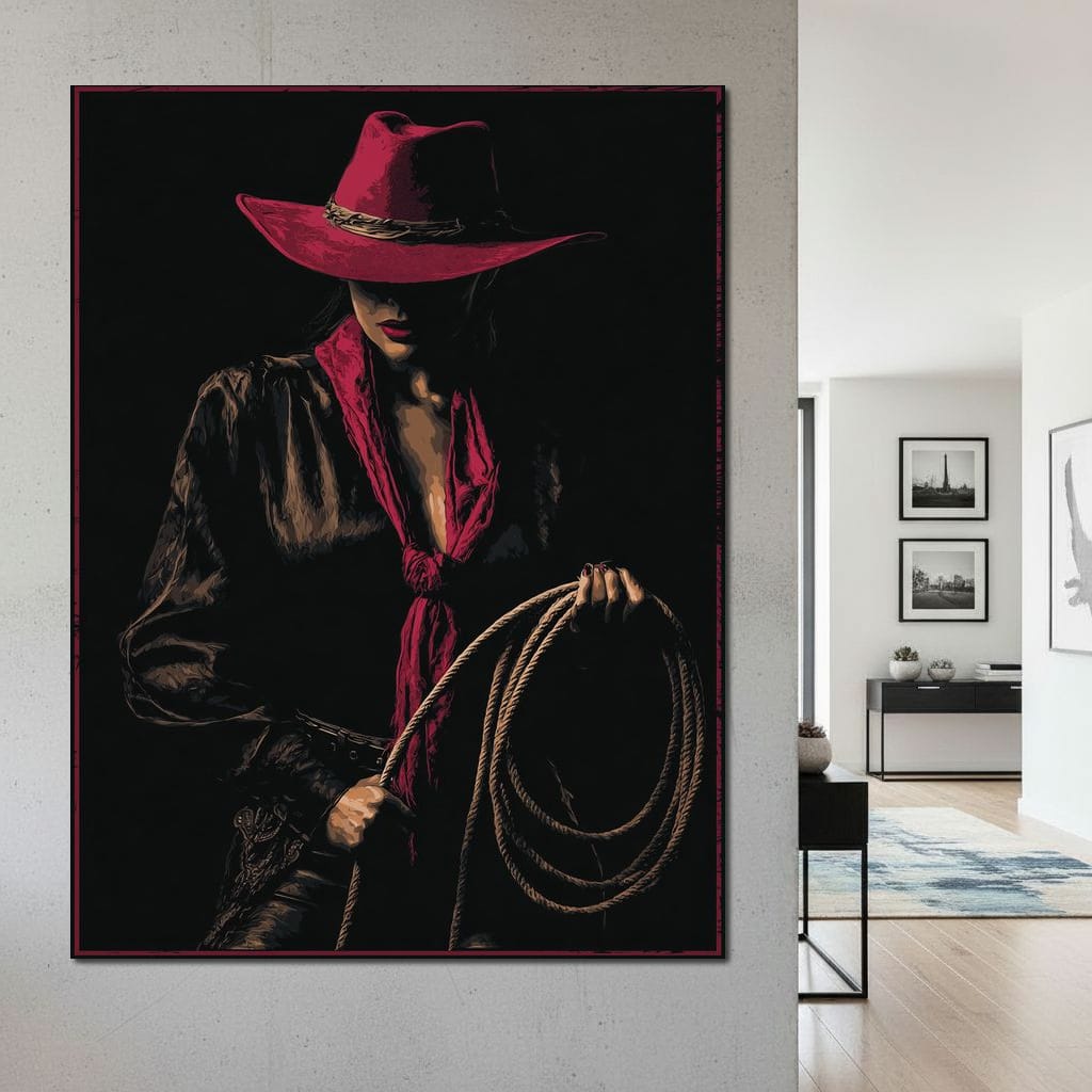 Midnight Cowgirl Red Hat Canvas Wall Art