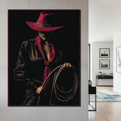 Midnight Cowgirl Red Hat Canvas Wall Art
