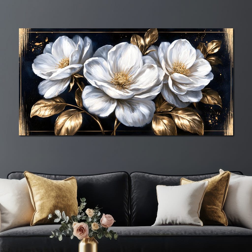 Gilded Petals On A Midnight Stage Canvas Wall Art