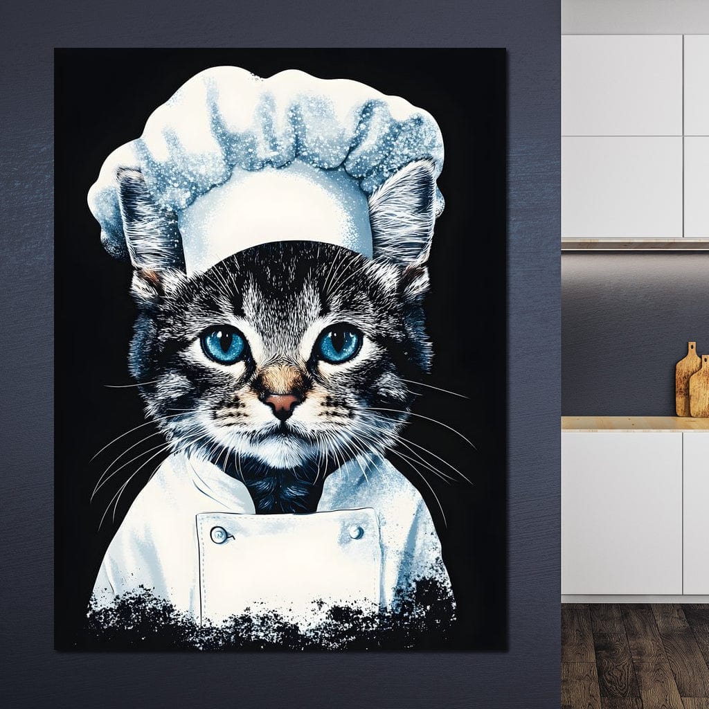 Chef Feline in Snowy Whites Canvas Wall Art