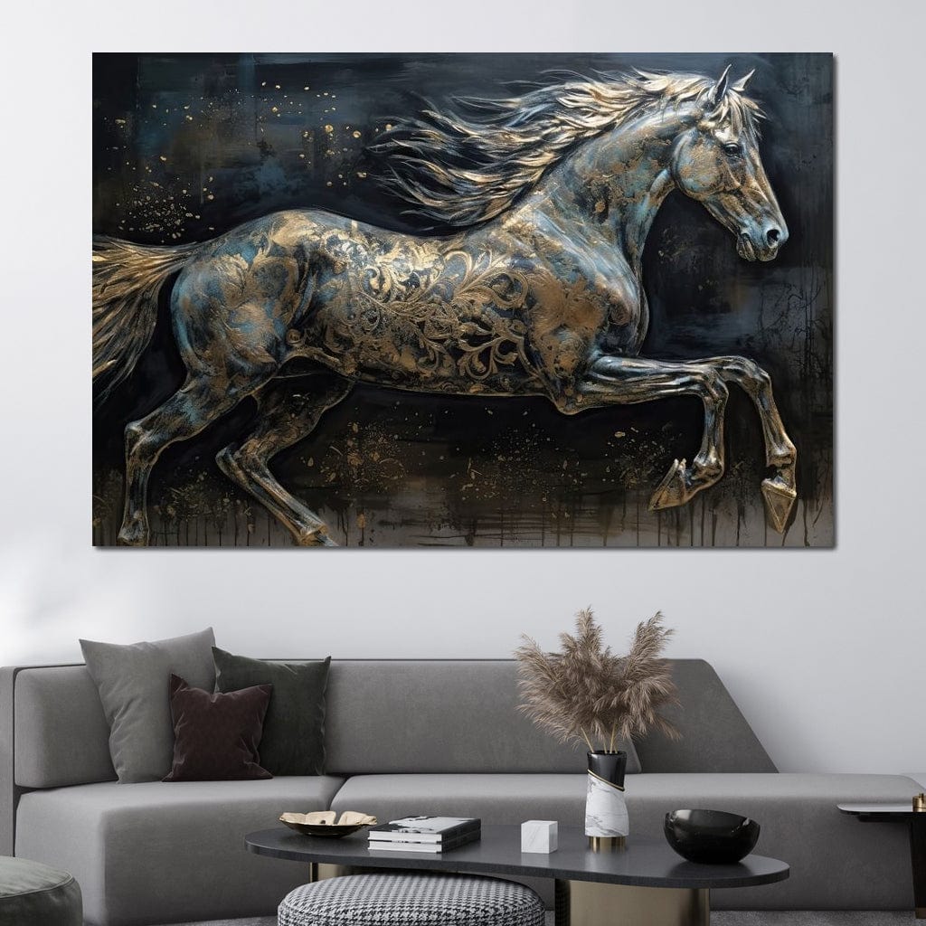 Gilded Grey Horse Canvas Wall Art