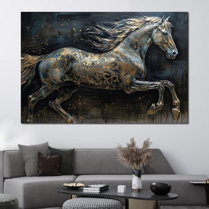 Gilded Grey Horse Canvas Wall Art