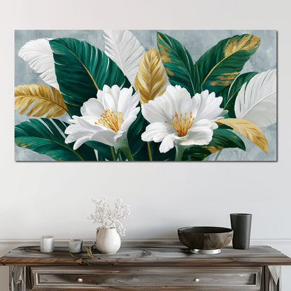 Gilded Tropical White Peony Canvas Wall Art