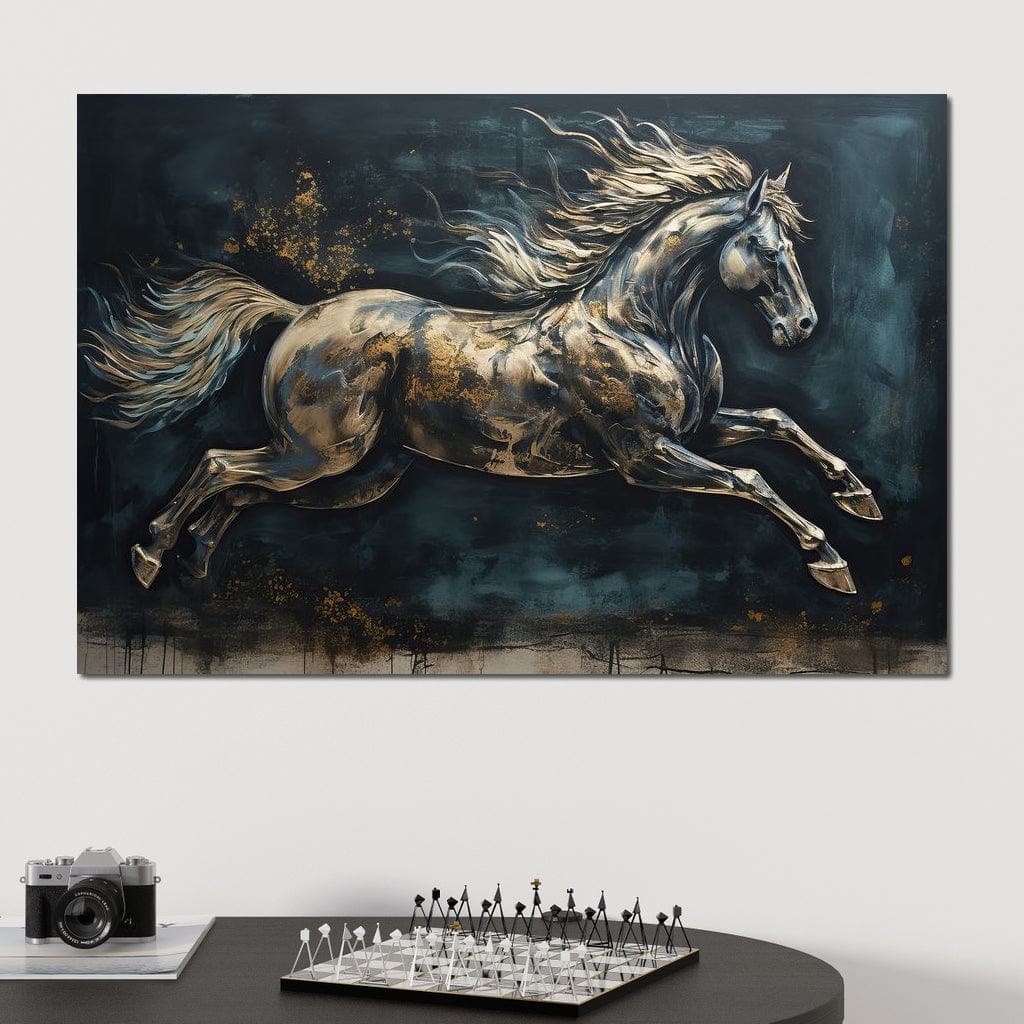 Gilded Running Horse Canvas Wall Art