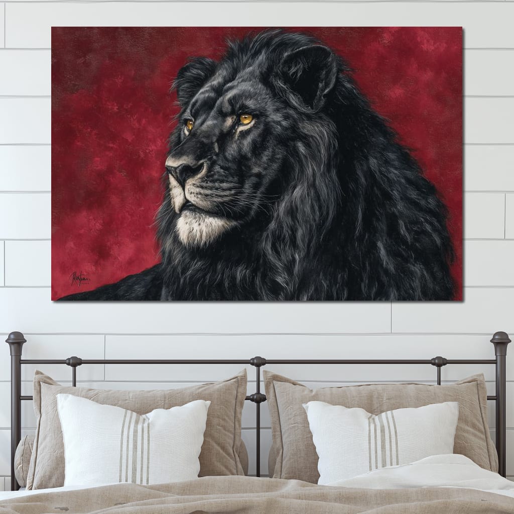 Midnight King Black Lion Portrait Canvas Wall Art