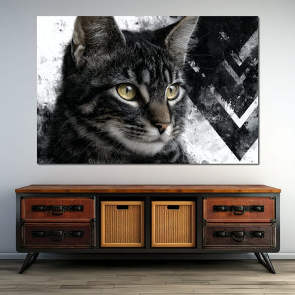 Monochrome Cat Golden Eyes Canvas Wall Art