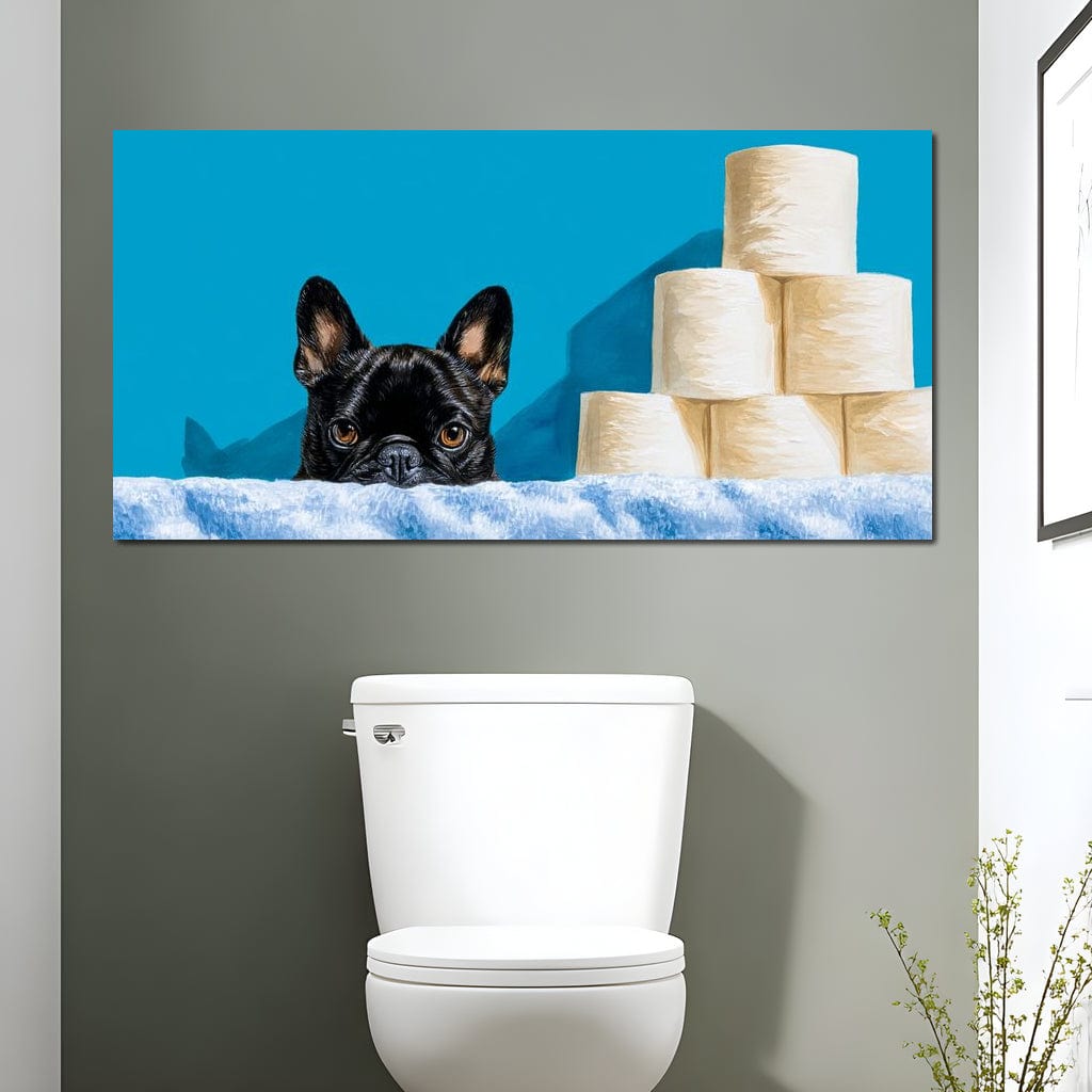 French Bulldog Bathroom Peek Canvas Wall Art