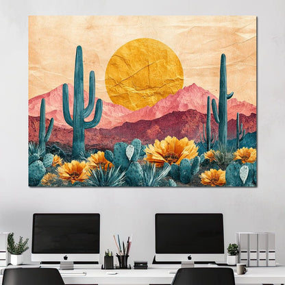 Desert Bloom Sunlit Peaks Canvas Wall Art