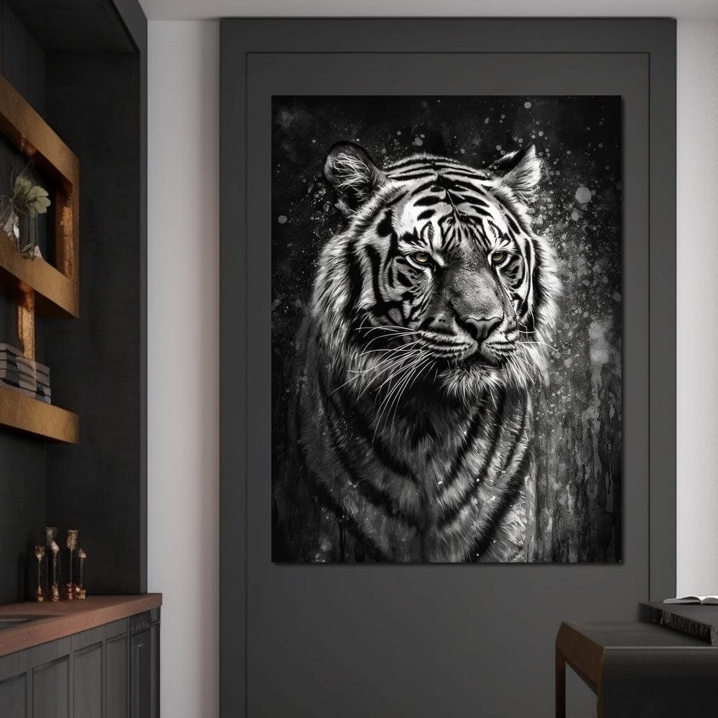 Tiger in Black & White Canvas Wall Art