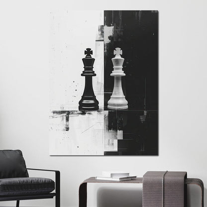 Strategic Chess Duel in Monochrome Canvas Wall Art