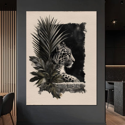 Feline Watch Over Stone Wall Canvas Wall Art