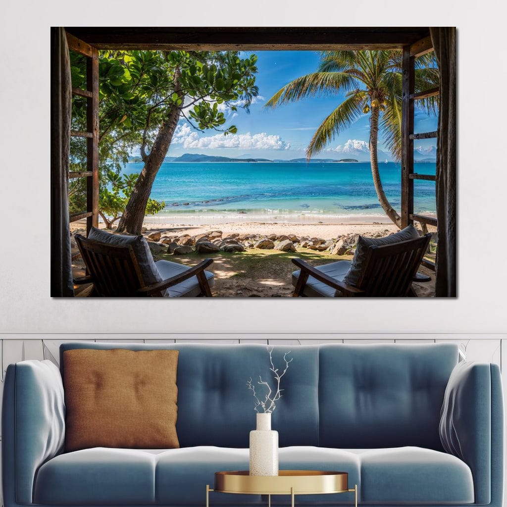 Tropical Serenity Window Canvas Wall Art