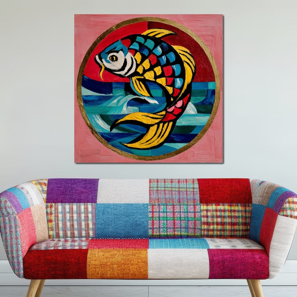Colorful Koi Fish Mosaic Wave Canvas Wall Art