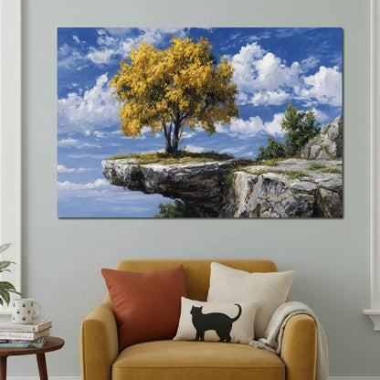 Golden Tree Sky Cliff View Canvas Wall Art