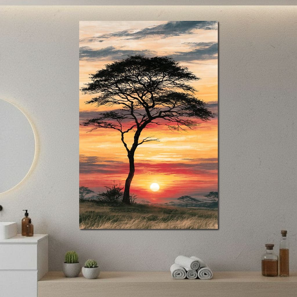 Savanna Sun Beyond The Solitary Branch Canvas Wall Art