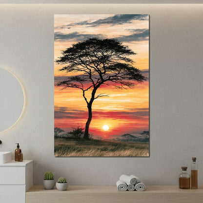 Savanna Sun Beyond The Solitary Branch Canvas Wall Art