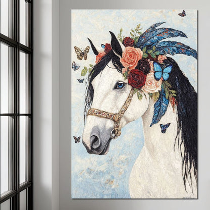 Majestic White Horse Harmony Canvas Wall Art